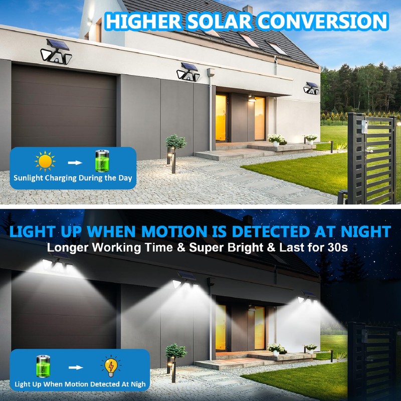 ZOOKKI Solar Outdoor Lights, 3 Heads Motion Sensor Outdoor Lights,
