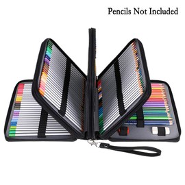 BTSKY 200 Slots Colored Pencil Organizer - Deluxe PU Leather Pencil Case Holder With Removal Handle Strap Pencil Box Large for Colored Pencils Watercolor Pencils (Black)