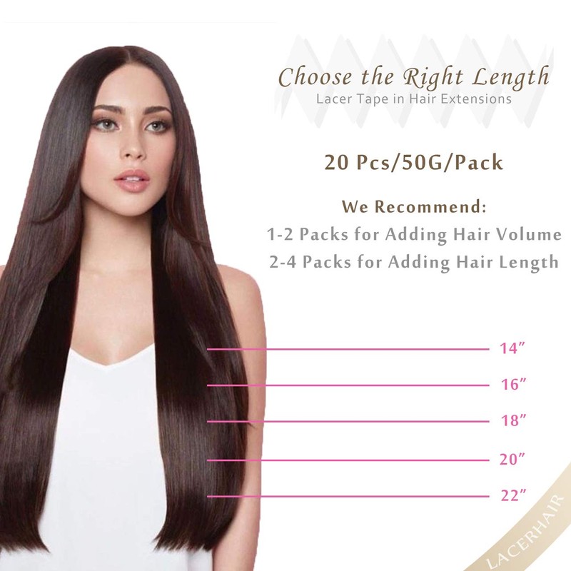 Lacerhair Hair Extensions Tape in Human Hair 16 Inch Straight