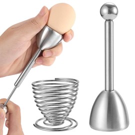 BondEron Hochwertiger Edelstahl Eieröffner Set, Eierköpfer, Eierschneider, Eierschalensollbruchstellenverursacher, Eierpiekser & Eierbecher