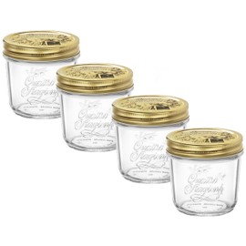 Bormioli Rocco Quattro Stagioni set of 4 Clear Airtight Mason Jars, 6.75 Oz. Made from BPA Free Durable Glass, Made In Italy.