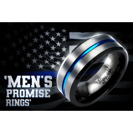100S JEWELRY Gunmetal Gray Tungsten Ring for Men Blue Groove Line Wedding Band Promise Engagement Size 6-16 (Tungsten, 13.5)
