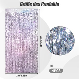 Pack of 4 Tinsel Curtain Silver, Pink Glitter Curtains Birthday Decoration, 1 x 2 m Gradient Tinsel Curtain for Carnival Decoration Birthday Wedding Party Decoration (Silver)