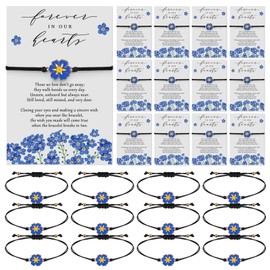 Qilery 50 Sets Funeral Favors Forget Me Not Bracelet for Women Celebration of Life Memorial Sympathy Bangle with Prayer Cards Memorial Gifts for Loss Loved One