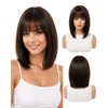 Black-Brown Bob Women Wigs with Bangs 12 Inch Short Straight