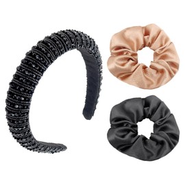 1Pc Glitter Crystal Headband, 2Pcs Scrunchie, Velvet Headband, Non-Slip Women'S Headband, Elegant Headband, Comfortable Wide Headband