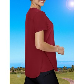 MISS FORTUNE Womens Workout Tops Short Sleeve Athletic Yoga Running Shirts Gym Exercise Clothes Loose Fit Burgundy 2XL
