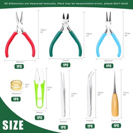 Keadic 8Pcs 4.5" Jewelry Pliers Set Contains Micro Round Nose Pliers, Wire Cutting Pliers and Chain Nose Pliers With Tweezers Jump Ring Opener for Jewelry Making Supplies Wire Wrapping Beading