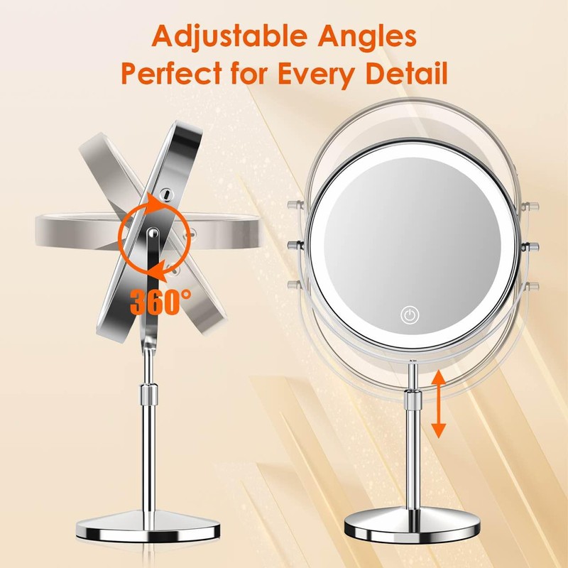 9 Inch Double-Sided Makeup Mirror, 1X/30X, 3 LED Lights, 5000mAh