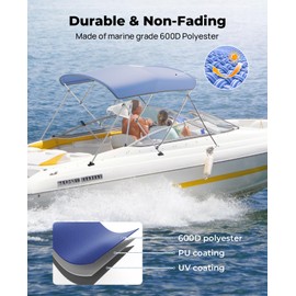 KEMIMOTO Bimini Top for Boat, Bimini Tops Cover 600D Marine Grade Canvas Boat Canopy with 6ft Length 54 in - 96 in Width 46 in Height, Includes Mounting Hardware, Straps Rear Support Poles