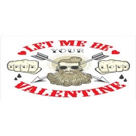 Ambesonne Crazy Pencil Pen Holder, True Love and Let Me Be Your Valentine Messages with Beard Man Portrait, Printed Ceramic Pencil Pen Holder for Desk Office Accessory, Vermilion Cream Eggshell