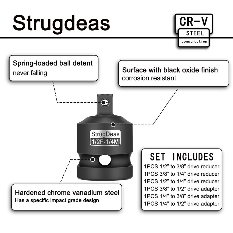 StrugDeas 6 Piece impact Socket Adapter and Reducer Set, 1/4",