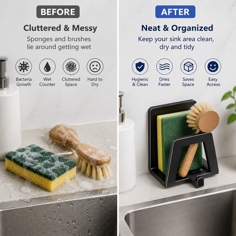 Kitchen Sink Sponge Holder for Counter Organization – Metal Sink