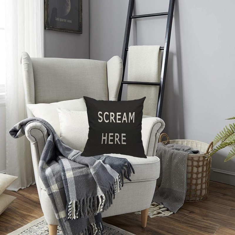 TKS MITLAN Scream Here Pillow Cover 18x18 inch Black White