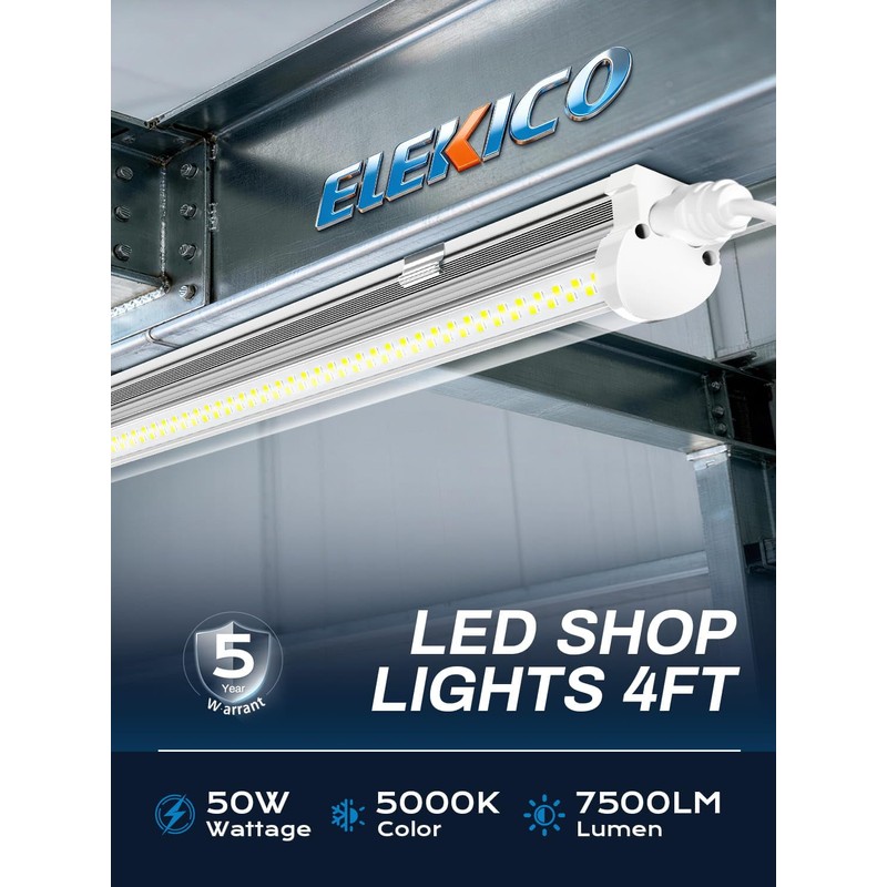 Super Bright 50W Led Shop Lights 4FT 10-Pack 5000K 7500LM