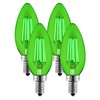 SleekLighting 5 Watt E12 LED Filament Candelabra Green Light Bulb, (60W Incandescent Replacement) Chandelier Torpedo Tip, Clear Glass Cover E12 Base 4 Pack