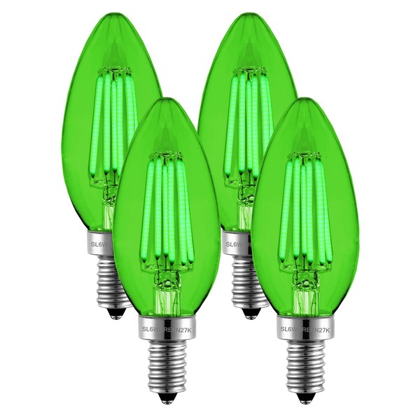 SleekLighting 5 Watt E12 LED Filament Candelabra Green Light Bulb,