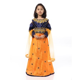 Ashwini Traje Salwar bordado de poliéster para niña con falda inferior, Azul / Patchwork, 4-5T
