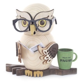Drechslerei Kuhnert Smoke Figure / Incense Figure Owl with Glasses Made of Solid Wood Approx. 15 cm Made in Germany