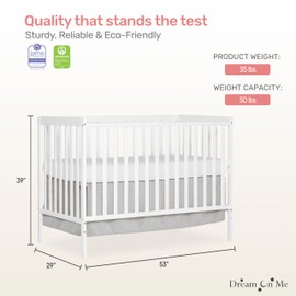 Dream On Me Dream On Me Synergy 5-In-1 Convertible Crib In White, made of New Zealand Pine wood, JPMA & Greenguard Gold Certified, features 3 mattress height settings