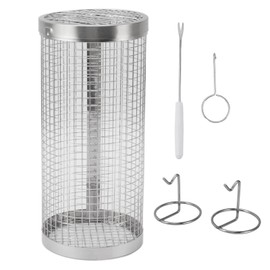 BBQ Net Tube Rolling Grilling Basket Stainless Steel Wire Mesh Cylinder Grill Basket with Fork Hook for Outdoor Barbecue Camping S