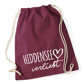 huuraa Hiddensee Love Gym Bag Cotton with Name of your Favourite Island Gift Idea for Friends and Family, burgundy, Einheitsgröße