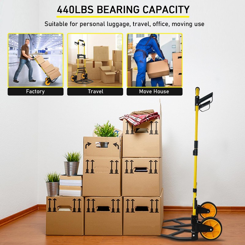 Folding Hand Truck and Dolly, 440lbs Capacity Portable Luggage Dolly