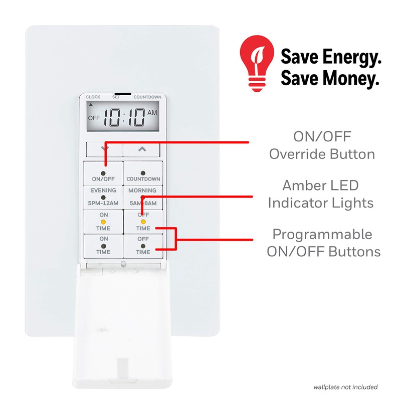UltraPro 24-Hour Digital In-Wall Timer, Easy-to-Program, Presets, Countdown, ON/OFF Override