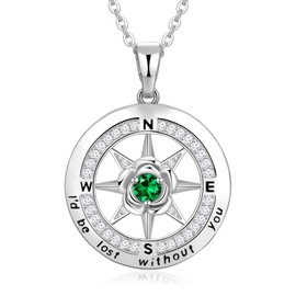 Meeshi Mothers Day Gifts for Mom from Daughter Mothers Day Gifts for Wife Compass Necklaces for Mom Custom Necklaces for Women May Birthstone Necklace Fine Jewelry[May-Emerald-S]