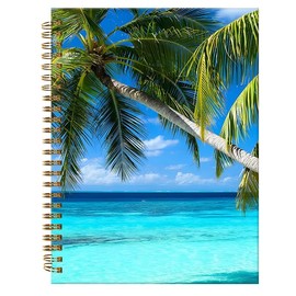 ZHIZHEND Spiral Journal Notebook,A5 Hardcover Lined Journals for Women Girl 6 x 8.3 in,120 Pages Thick Paper,Cute College Ruled Writing Notebook for Gifts Office Work School(Tropical Beach Palm Tree)
