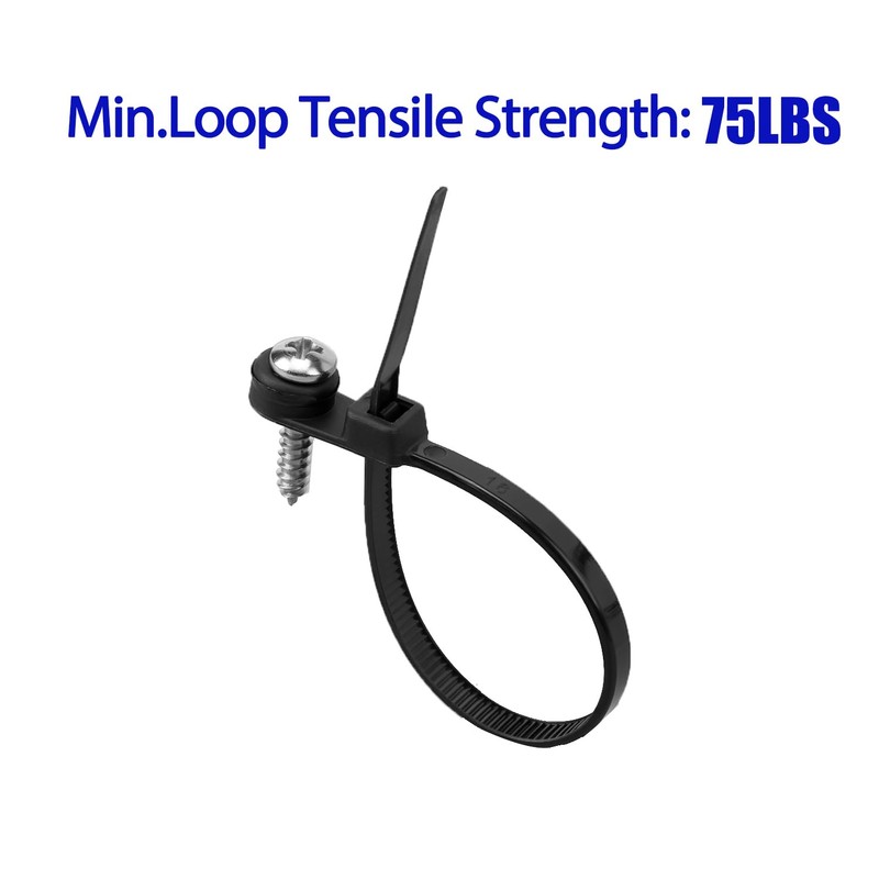 XINGO 110 PCS Black Zip Ties with Screw Hole 7.5