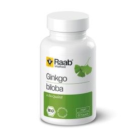 Raab Vitalfood® Bio Ginkgo biloba Extrakt Kapseln (60 Stück) - Nahrungsergänzungsmittel mit Ginkgo-Extrakt aus Ginkgo biloba, Bio-Qualität, 400 mg Ginkgo biloba-Extrakt pro Kapsel