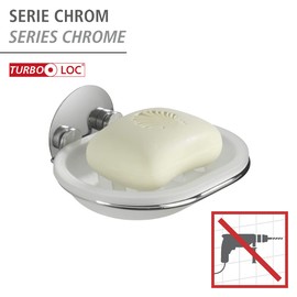 Wenko 18776100 TurboLoc soap dish fixing without drilling, Metal Steel, 13 x 6 x 11 cm, Chrome