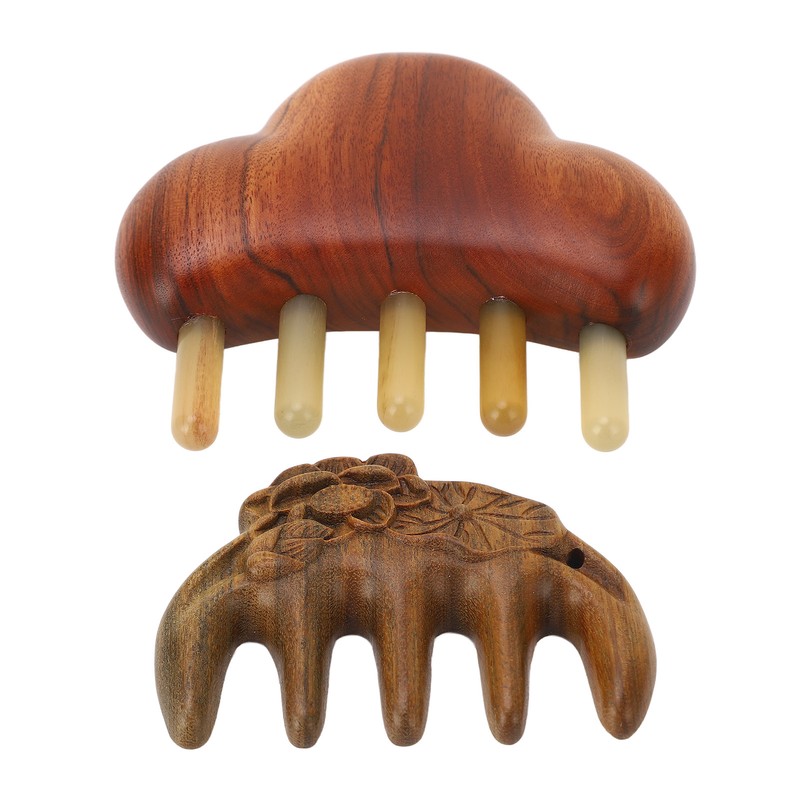 2Pcs Meridians Comb 5 Tooth Portable Sandalwood Rosewood for Head