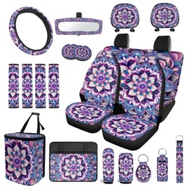 Yspwyqan 21 Pack Mandala Car Seat Covers Set Breathable Car Interior Cover with Steering Wheel Cover 15 Inch,Seat Belt Pad,Armrest Cushion,Coasters Decorative Auto Accessories