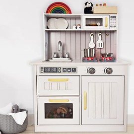 TOUCH US Kids Kitchen Playset,Children Play Kitchen for Toddler,Baby Toy Kitchen Set,Pretend Wooden Kitchen,Birthday Gifts with Play Sink Toy,Lights Sounds, Cooking Set for Kids Ages 1+Boys Girls