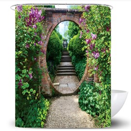 SCVBLJS Floral Shower Curtain Waterproof Bathroom Bathtub Polyester Fabric Bathroom Green Shower Curtain Green leaf backdrop flower curtain With Hooks 180X180cm