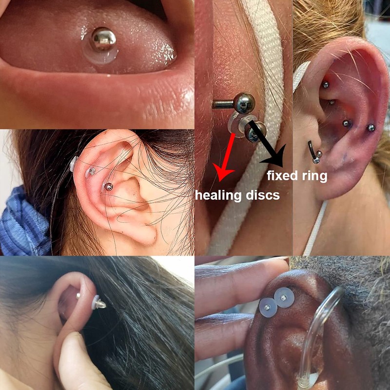 ZS 60Pcs Silicone Healing Non Pull Piercing Discs for Piercing