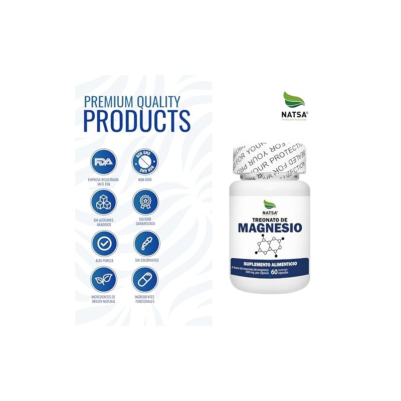 NATSA Treonato de Magnesio 60 Cápsulas 500 mg de Treonato