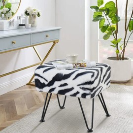 Home Soft Things Zebra Type Ottoman Bench 19" x 13" x 17" Rectangle Footrest Upholstered Mink Fabric Decor for Living Room End of Bed Entryway or Bedroom Sitting Stool with Storage Need Assemble