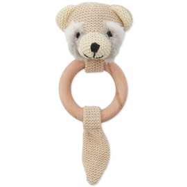 Bieco Grasping Toy Baby Rattle Cute Raccoon Crochet Rattle with Wooden Ring Baby Grasping Toy Rattle for Boys and Girls Raccoon Grasping Toy Crocheted with Rattle Gripping Rings Baby