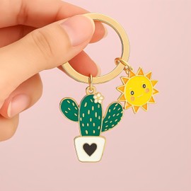 DONWOIE Cactus Keychain - Cute Double Charm Key Chains, Bag Charms for Purse Backpack, Funny Keychains Gift for Plant Lovers