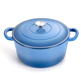 TeamFar 3qt Dutch Oven, Small Enameled Cast Iron Dutch Oven Pot with Lid, For Bread Baking/Stewing/Braising/Frying, Various Stoves & Oven Safe, Non-stick & Easy Clean, Blue