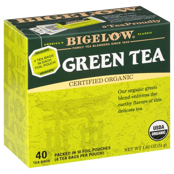 Bigelow Tea Organic Green Teabags Box, Caffeinated, 40 Count (Pack of 6)