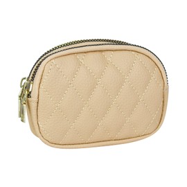 Energather Change Purse for Women, PU Leather Coin Purse Coin Pouch with Keychain, Zipper Mini Small Wallet for Change Coin Cards (Beige)