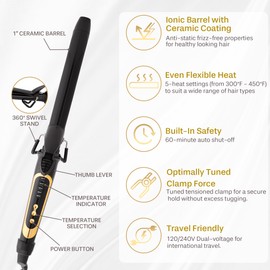 Asani Curling Iron Hair Wand Creates Tight Curls, Clearly Defined Spiral Curls & Ringlets - Extra-Slim Hair Styling Curler for Short & Long Hairs - Ceramic Coating Barrel, Heats Up to 450°F (1 inch)