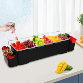 FFanhia Ice Cooled Condiment Serving Container Fruit Veggie Condiment Caddy with Lid for Kitchen Bar Restaurants Topping Organizer for Fruit Ice Cream Salad