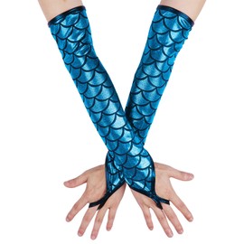 DHSBGWSX 1 Pair Fish Scale Gloves, Women's Mermaid Costume, Women's Fishtail Top, Women's Mermaid Accessories, Fish Costume, Women's Underwater World, blue