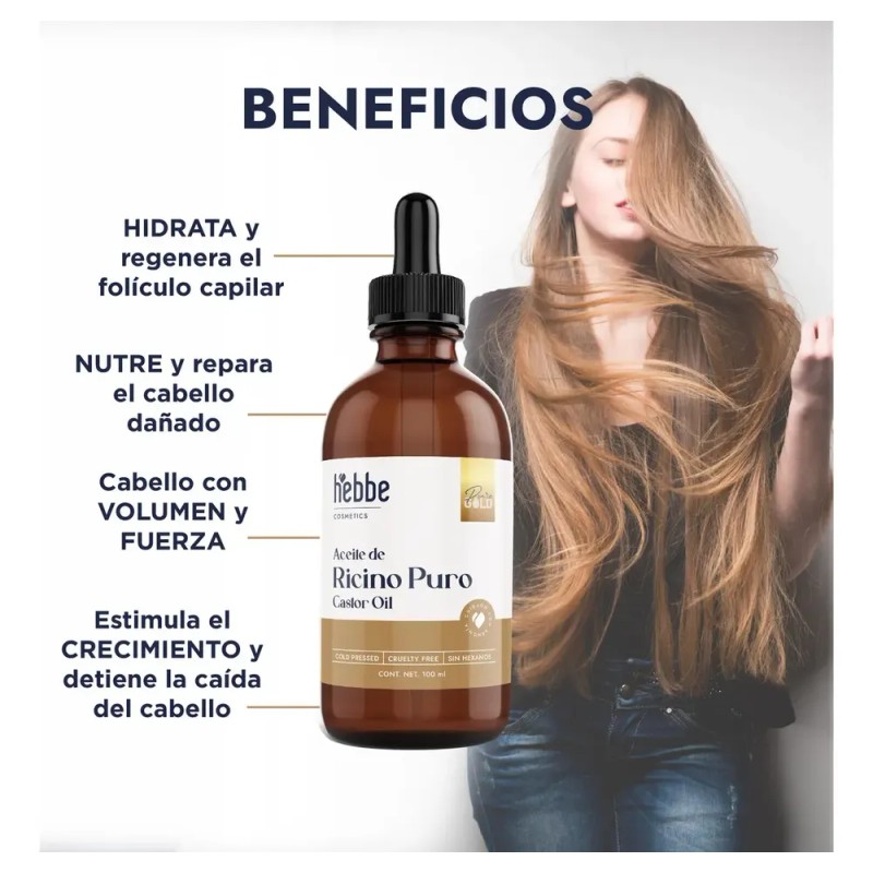 Pack Hebbe Cosmetics Aceite Ricino Almendras Coco Orgánico Puro 300ml