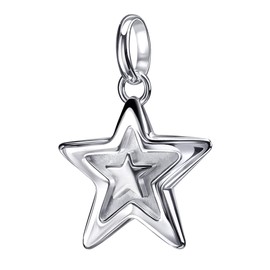 Silver Star in Star Pendant 925 Sterling Silver Chain Pendant with Necklace Length Selectable, Without chain